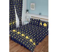 My Home Single Bed Size Sun And Moon Blue, Navy Duvet Cover Set, Sun Crescent Moon Stars Space, Blue Speckle Yellow Gold