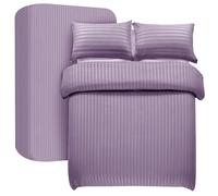 My home store 3 Pcs Satin Stripe Duvet Cover with Fitted Sheet 30 CM Deep & 1 Pillow Case - Single Duvet Cover Set Soft Brushed Microfiber Bedding Set (Lavender)