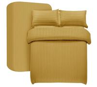 My home store 4 Pcs Satin Stripe Duvet Cover with Fitted Sheet 30 CM Deep & 2 Pillow Cases - Super King Duvet Cover Set Soft Brushed Microfiber Bedding Set (Ochre)