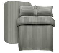 My home store 4 Pcs Satin Stripe Duvet Cover with Fitted Sheet 30 CM Deep & 2 Pillow Cases - Super King Duvet Cover Set Soft Brushed Microfiber Bedding Set (Charcoal)