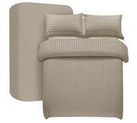My home store Beige Super King Duvet Cover Set 4 Pcs Satin Stripe Duvet Covers Soft Brushed Microfiber Bedding Set with Fitted Sheet 30 CM Deep & 2 Pillow Cases