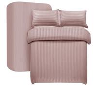 My home store Double Duvet Cover Set 4 Pcs Satin Stripe Duvet Covers Soft Brushed Microfiber Bedding Set with Fitted Sheet 30 CM Deep & 2 Pillowcases (Blush)