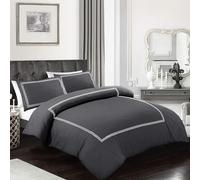 My home store Embroidered Charcoal Single Duvet Cover Set - 100% Polycotton 2 Pieces Bratta Stitch Quilt Cover with 1 Pillowcase - Hotel Quality Breathable Bedding Set