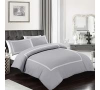 My home store Embroidered Grey Single Duvet Cover Set - 100% Polycotton 2 Pieces Bratta Stitch Quilt Cover with 1 Pillowcase - Hotel Quality Breathable Bedding Set