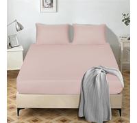 My home store Fitted Sheet 25 cm Deep Brushed Microfiber Ultra Soft No-Iron Wrinkle-Resistant Plain Dyed Fitted Bed Sheets Hypoallergenic Breathable Sheets (Blush, Double)