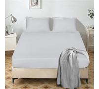 My home store Fitted Sheet 25 cm Deep Brushed Microfiber Ultra Soft No-Iron Wrinkle-Resistant Plain Dyed Fitted Bed Sheets Hypoallergenic Breathable Sheets (Silver, Double)