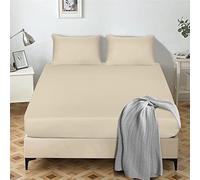 My home store Fitted Sheet 25 cm Deep Brushed Microfiber Ultra Soft No-Iron Wrinkle-Resistant Plain Dyed Fitted Bed Sheets Hypoallergenic Breathable Sheets (Cream, King)
