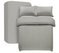 My home store Grey Super King Duvet Cover Set 4 Pcs Satin Stripe Duvet Covers Soft Brushed Microfiber Bedding Set with Fitted Sheet 30 CM Deep & 2 Pillow Cases