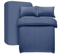 My home store Navy Super King Duvet Cover Set 4 Pcs Satin Stripe Duvet Covers Soft Brushed Microfiber Bedding Set with Fitted Sheet 30 CM Deep & 2 Pillow Cases