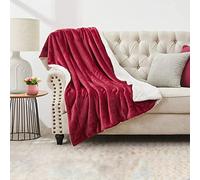 My Home Store Sherpa Fleece Blanket for Sofa King Size- Thick Bedding Double Sided Flannel Soft Microfiber Fluffy Faux Fur Reversible Solid Throws, Red, 220 x 240cm