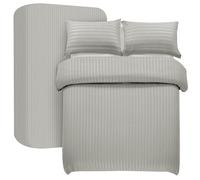 My home store Silver Super King Duvet Cover Set 4 Pcs Satin Stripe Duvet Covers Soft Brushed Microfiber Bedding Set with Fitted Sheet 30 CM Deep & 2 Pillow Cases