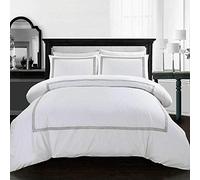 My home store White Duvet Cover Super King Set - 100% Polycotton 3 Pieces Bratta Stitch Duvet Cover Sets with Pillowcase - Hotel Quality Breathable Quilt Cover Bedding Set