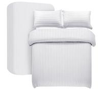 My home store White King Size Duvet Cover Sets 4 Pcs Satin Stripe Duvet Covers Soft Brushed Microfiber Bedding Set with Fitted Sheet 30 CM Deep & 2 Pillow Cases