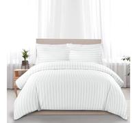 My Home Store White Super King Duvet Cover Set - 100% Cotton Hotel Quality Stripe Quilt Cover Bedding Sets with 2 Pillowcases - Hypoallergenic Button Closure Soft Breathable Bed Covers (260cm x 220cm)