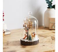 My Home Stories Pre-Lit Winter Scene in Glass Cloche FLYING SANTA