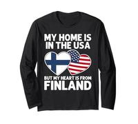 My Home USA My Heart Finland Finnish American Pride Flag Long Sleeve T-Shirt
