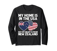 My Home USA My Heart New Zealand Kiwi American Pride Flag Long Sleeve T-Shirt
