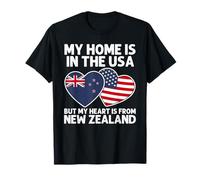 My Home USA My Heart New Zealand Kiwi American Pride Flag T-Shirt