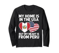 My Home USA My Heart Peru Peruvian American Pride Flag Long Sleeve T-Shirt