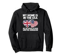 My Home USA My Heart UK British American Pride Flag Pullover Hoodie