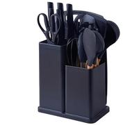 MY HOMIE 19 PCS Silicone Cooking Utensils Set with Wooden Handle, Heat-Resistant Non Stick Kitchen Set for Baking, Mixing and Serving, Essentials Kitchen Tools for New Homes and Gifts - Black