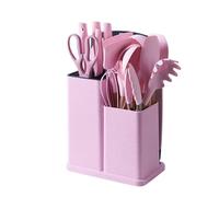 MY HOMIE 19 PCS Silicone Cooking Utensils Set with Wooden Handle, Heat-Resistant Non Stick Kitchen Utensils Set for Baking, Mixing and Serving, Essentials Kitchen Tools for New Homes and Gifts - Pink