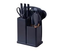 MY HOMIE 19 PCS Silicone Cooking Utensils Set with Wooden Handle, Heat-Resistant Non Stick Kitchen Utensils Set for Baking, Mixing and Serving, Essentials Kitchen Tools for New Homes and Gifts - Black