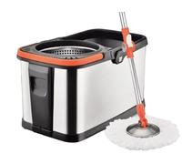 MY HOMIE 360° Spin Mop and Stainless Steel Bucket Set, Mop and Buckets Sets with 2 Thick Reusable Microfibre Pads, Wet and Dry Flat Floor Mops for Laminate Hardwood Tile Floor Cleaning - Black