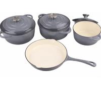 MY HOMIE Enamel Cast Iron Dutch Oven and Saucepan Set with 7 pcs Non Stick Pans Set, 3 Small Medium Large Dutch Ovens with Lid and 1 Sauce Pan, Gas Induction Cooker Compatible Cookware - (Grey)