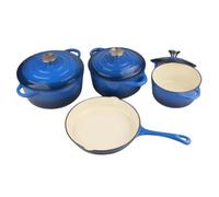 MY HOMIE Enamel Cast Iron Dutch Oven and Saucepan Set with 7 pcs Non Stick Pans Set, 3 Small Medium Large Dutch Ovens with Lid and 1 Sauce Pan, Gas Induction Cooker Compatible Cookware - Blue