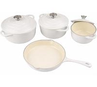 MY HOMIE Enamel Cast Iron Dutch Oven and Saucepan Set with 7 pcs Non Stick Pans Set, 3 Small Medium Large Dutch Ovens with Lid and 1 Sauce Pan, Gas Induction Cooker Compatible Cookware - (White)