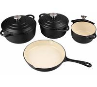 MY HOMIE Enamel Cast Iron Dutch Oven and Saucepan Set with 7 pcs Non Stick Pans Set, 3 Small Medium Large Dutch Ovens with Lid and 1 Sauce Pan, Gas Induction Cooker Compatible Cookware - (Black)
