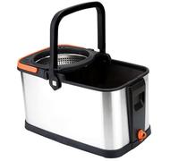 MY HOMIE Household Hand Free Washing Rotary Mop and Buckets Sets, Hands Free Cleaning System with Microfiber Mop Head, Stainless Steel Handle with Plastic Bucket for Mopping Floors - Metallic