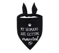 My Humans are Getting Married Dog Bandana,1Pcs Black Dog Wedding Bandana Triangle Pet Scarf Engagement Wedding Announcement Photo Props Dogs Accessories for Medium Large Dogs Pets Gifts 70x48x48cm