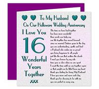 My Husband 16th Wedding Anniversary Card - On Our Holloware Anniversary - 16 Years - Sentimental Verse I Love You
