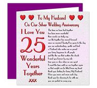 My Husband 25th Wedding Anniversary Card - On Our Silver Anniversary - 25 Years - Sentimental Verse I Love You