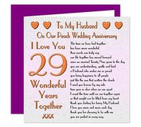 My Husband 29th Wedding Anniversary Card - On Our Peach Anniversary - 29 Years - Sentimental Verse I Love You