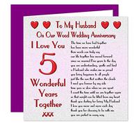 My Husband 5th Wedding Anniversary Card - On Our Wood Anniversary - 5 Years - Sentimental Verse I Love You