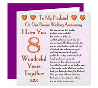 My Husband 8th Wedding Anniversary Card - On Our Bronze Anniversary - 8 Years - Sentimental Verse I Love You