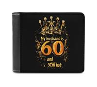 My Husband is 60 Still Hot Printed Bifold Wallet with Hidden Compartments Pocket Money and Credit Card Holder for Men Women
