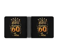 My Husband is 60 Still Hot Printed Bifold Wallet with Hidden Compartments Pocket Money and Credit Card Holder for Men Women