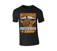 My Husband is The Hottest Biker I Know Graphic T-Shirt Motorcycle Rider Tee Gift Enthusiasts Funny Birhtday Present Bike Themed Black - M