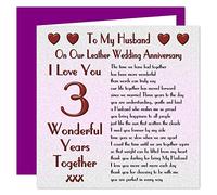 My Husband On Our 3rd Leather Wedding Anniversary Card - 3 Years - Sentimental Verse I Love You