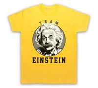 My Icon Art and Clothing Albert Einstein Team Einstein Phsyics Science Mens T-Shirt, Yellow, Small
