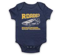 My Icon Art & Clothing Back Future We Don't Need Roads Sci Fi Film BTTF Baby Grow, Navy Blue, 0-3 Months