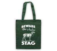 My Icon Art & Clothing Beware The Stag Stag Do Slogan Tote Bag, Dark Green
