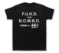 My Icon Art & Clothing Brass FUKD and BOMBD As Worn Iconic Morris Comedy TV Mens T-Shirt, Black, Medium