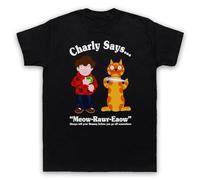 My Icon Art & Clothing Charly Says 70s Retro Public Information Mens T-Shirt, Black, Medium
