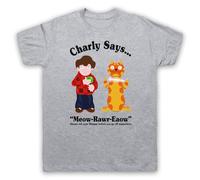 My Icon Art & Clothing Charly Says 70s Retro Public Information Mens T-Shirt, Light Grey, Medium