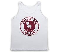 My Icon Art & Clothing Chillin' and Grillin' BBQ Tank Top Vest, White, Medium